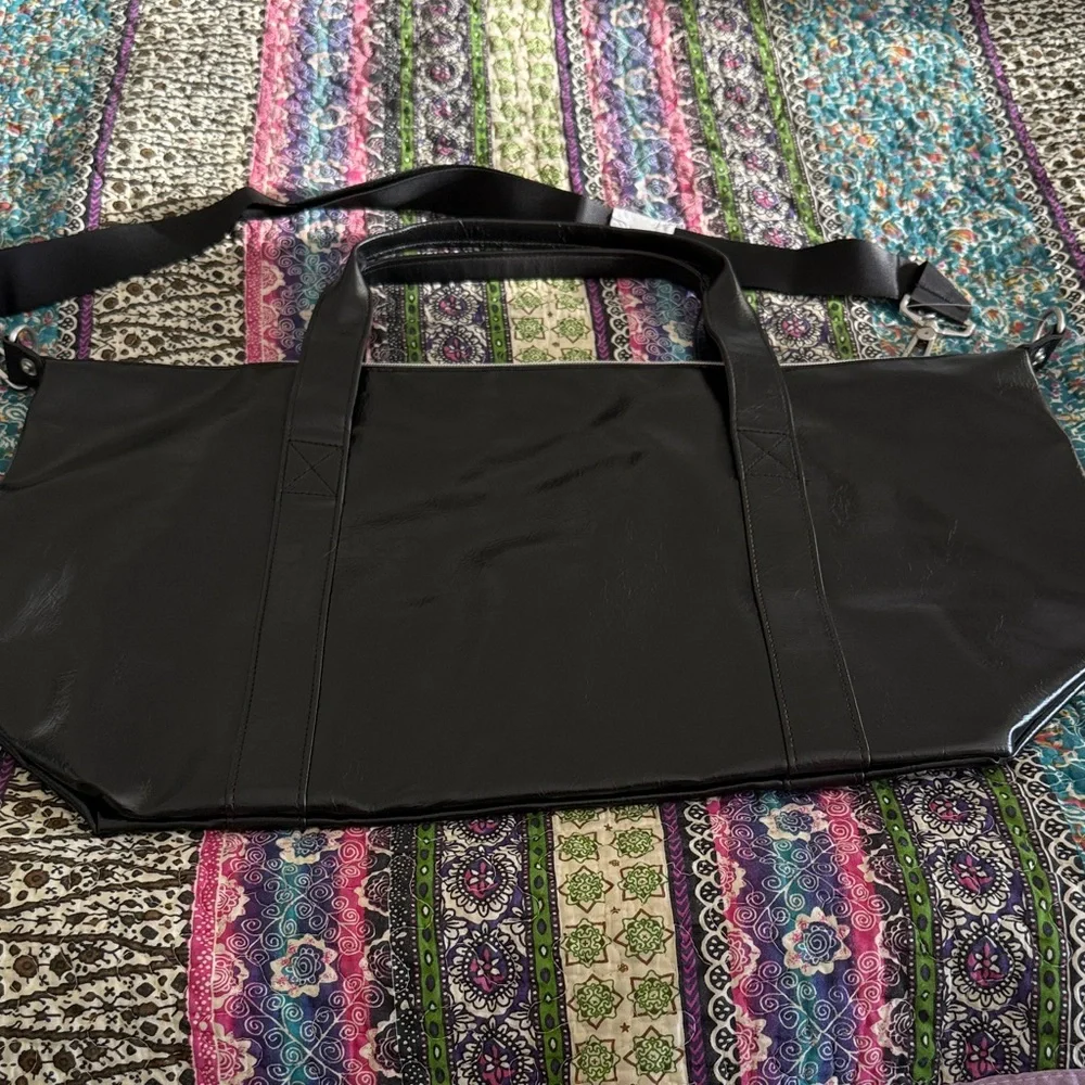 John Varvatos Black Glossy Faux Leather Duffel